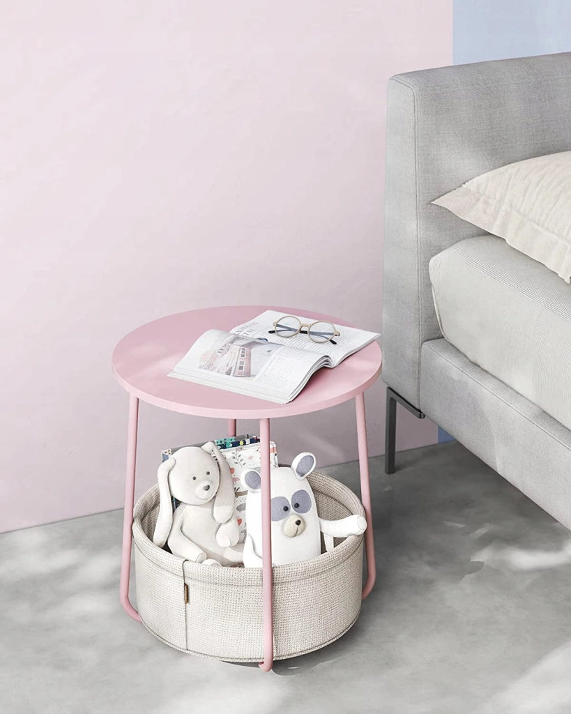 Tavolino rotondo Valora con cestino | Rosa | comodino
