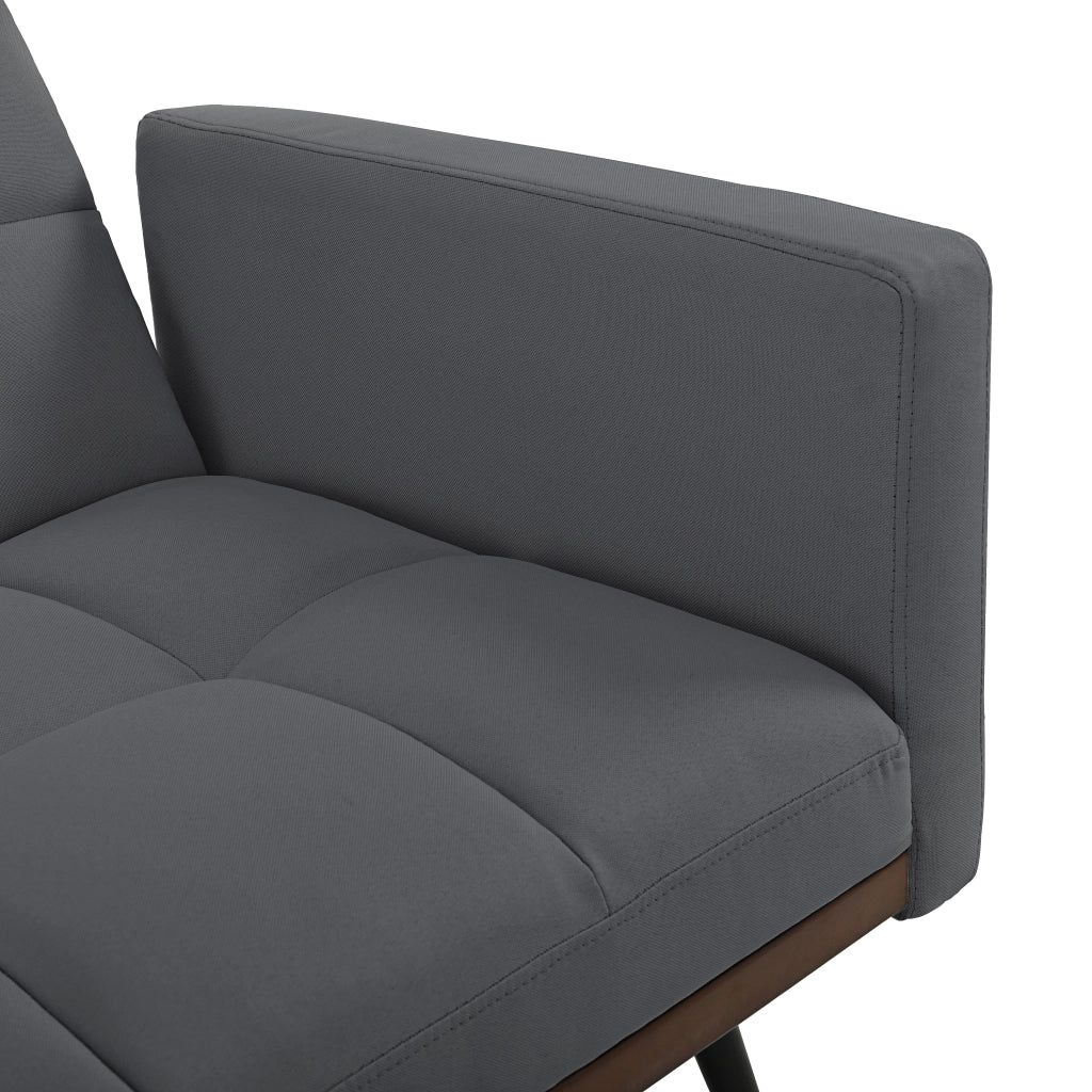 Divano Futon 3 Posti ¨C MINIMAL ¨C Grigio, Tessuto Lino, Schienale Regolabile, Gambe in Metallo, 146 cm