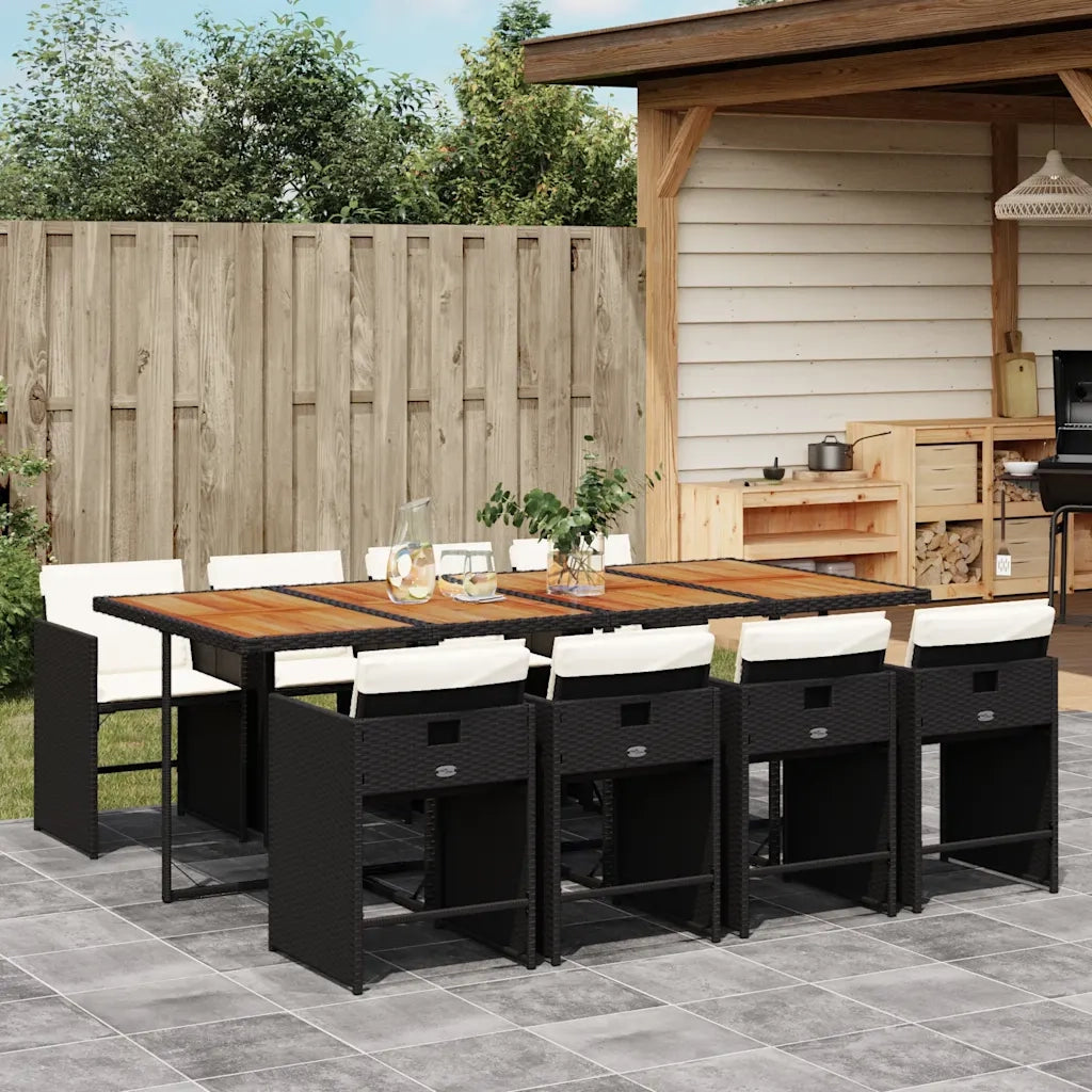 Set da Pranzo da Giardino 9 pz con Cuscini Nero in Polyrattan 3211107