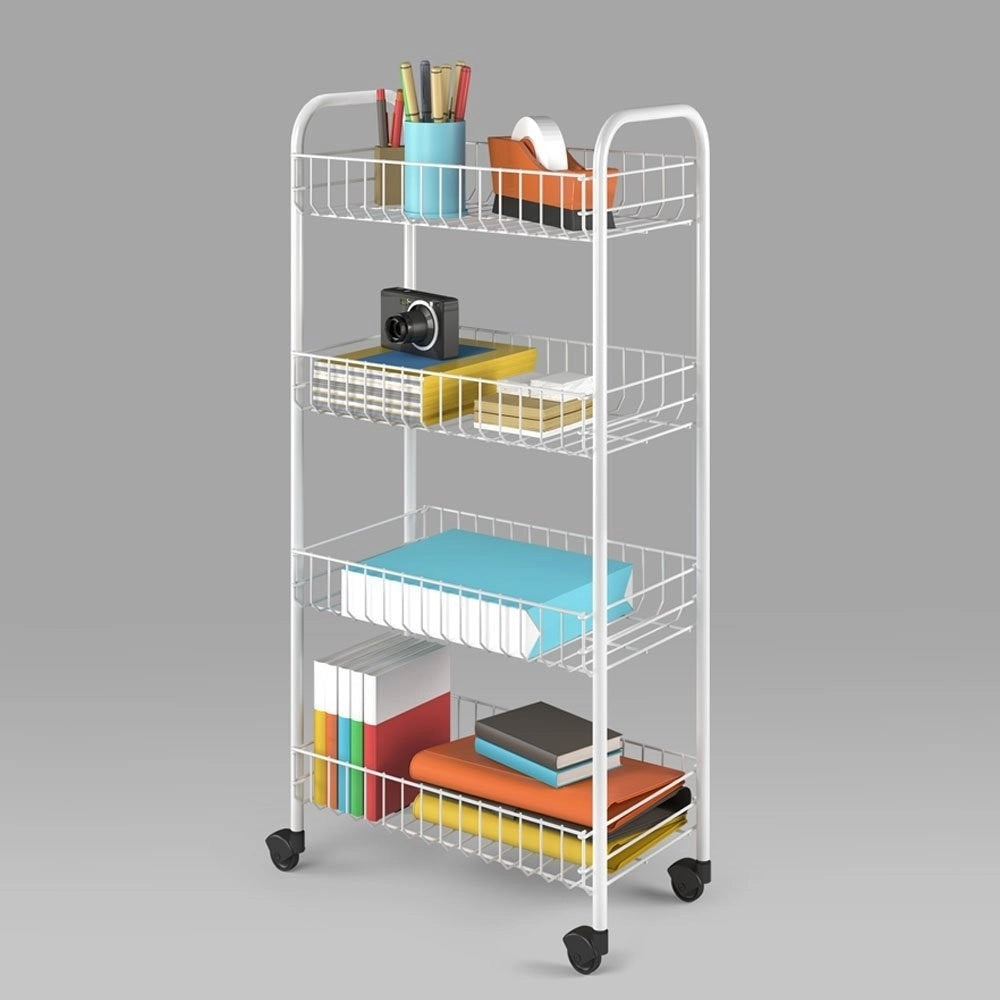 Trade Shop - Carrello Portaoggetti Porta Oggetti 4 Ripiani Bianco Per Cucina Bagno 30x40x77cm -
