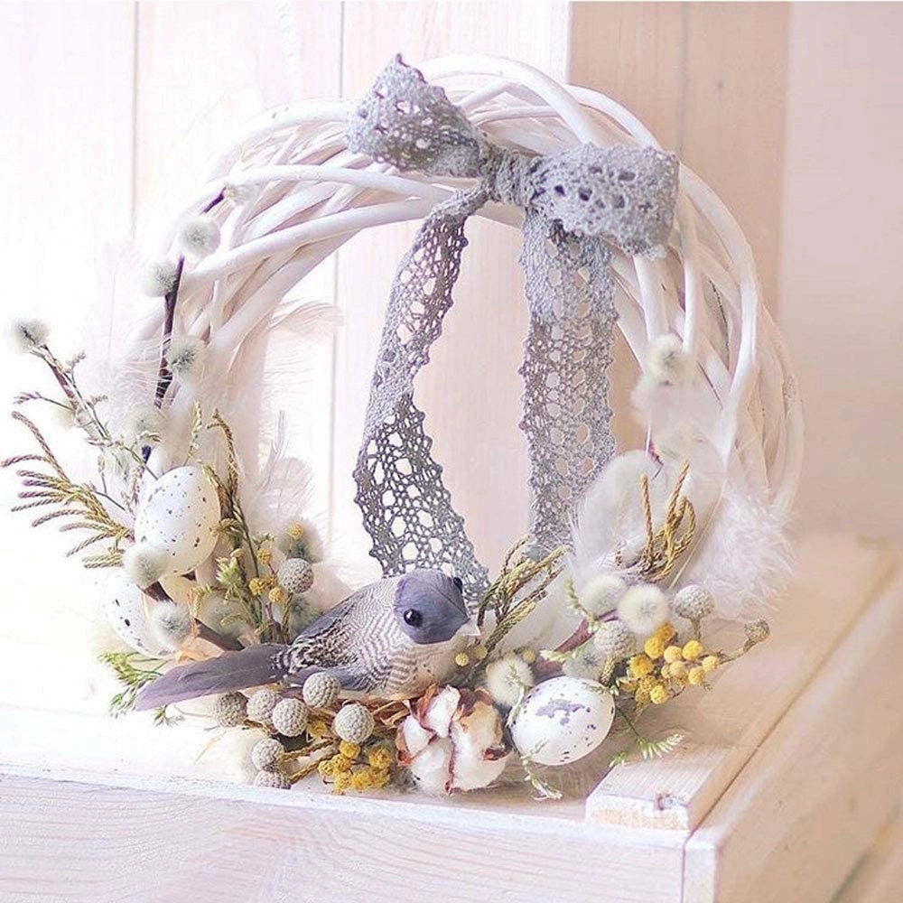 Trade Shop - Ghirlanda Dietroporta In Legno Bianco Intrecciato 30 Cm Decorazioni Porta Natale -