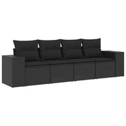 Set Divani da Giardino 4 pz | Set Salotto da Giardino con Cuscini Nero in Polyrattan