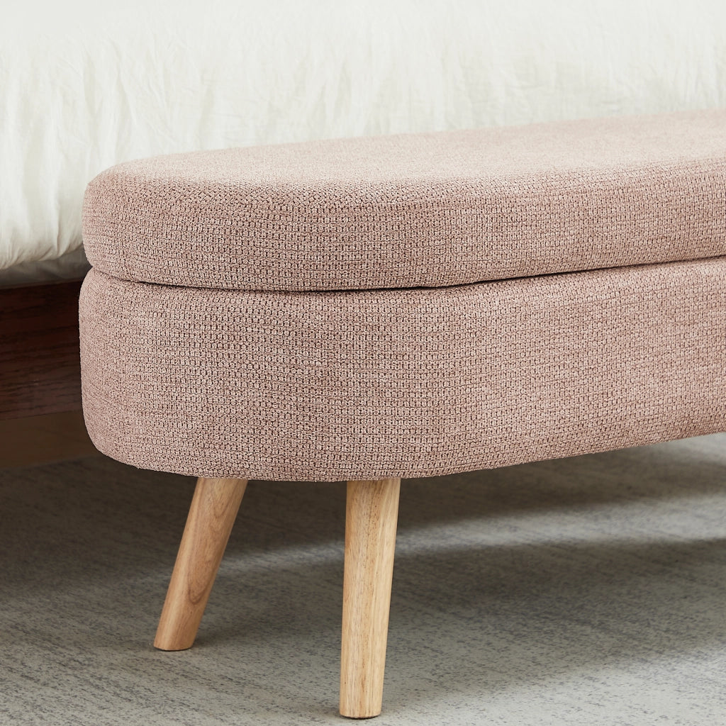 Panca contenitore 110 cm - con vano portaoggetti e piedini antiscivolo - in velluto rosa