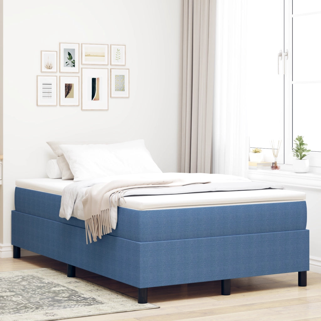 Letto Box Spring Blu Matrimoniale Piccolo in Tessuto Corduroy