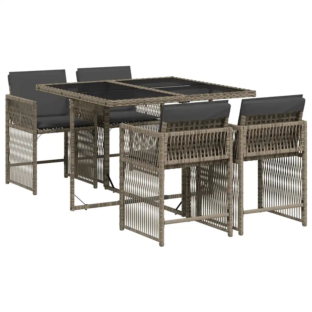 Set da Pranzo da Giardino 5 pz | Set Salotto da Giardino con Cuscini in Polyrattan Grigio