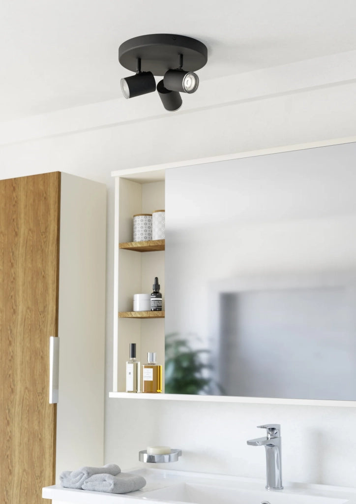 Spot Tondo Moderno Consuma 1 Acciaio Nero 3 Luci Gu10 Ip44