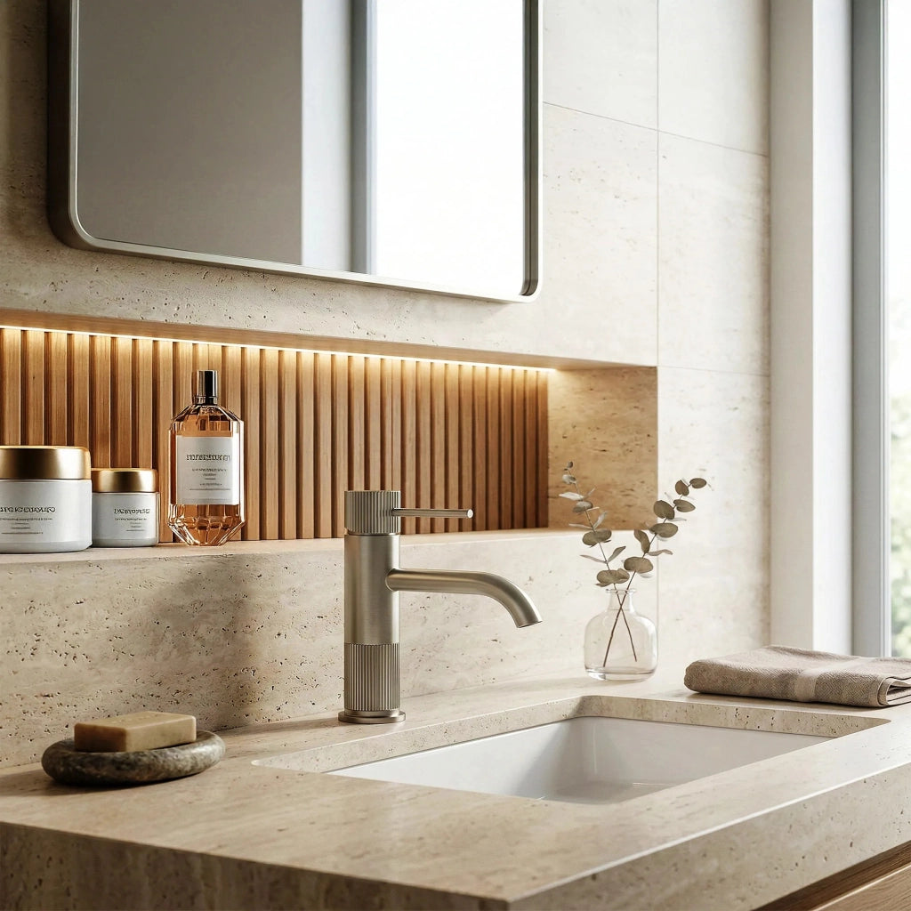 Rubinetto Da Bagno Rea Lungo Stripe Brush Nickel Low