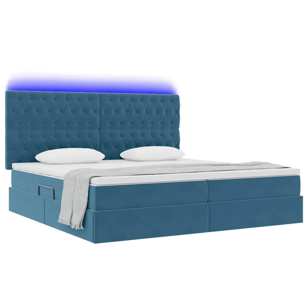Letto con contenitore LED e materasso Blu Scuro 200 x 200 cm