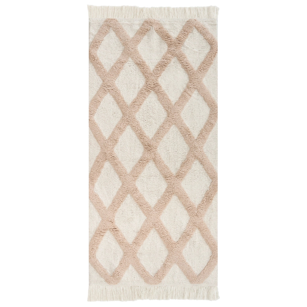 Tappeto Beige Cotone  55 x 120 cm Motivo decorativo a pois Stile Boho Soggiorno Bambini Stanza dei bambini