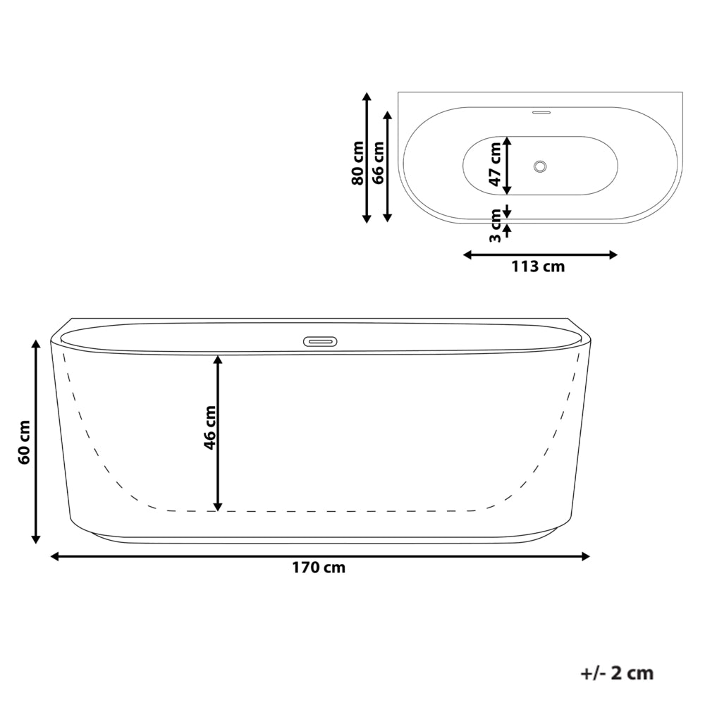 Vasca da bagno da parete ovale in acrilico bianco opaco 170 x 80 cm Finitura scanalata Bagno in stile moderno