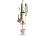 Porta Cappe - Piede in Marmo - Materiale Metallico - Libero - Con 3 Scomparti - 9 Ganci - Armadio a Soffitto - Color Giallo - Appeso Cappotti - Cappelli - Borse - 31,7cm x 172,5cm