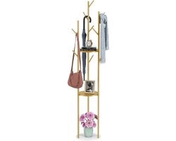 Porta Cappe - Piede in Marmo - Materiale Metallico - Libero - Con 3 Scomparti - 9 Ganci - Armadio a Soffitto - Color Giallo - Appeso Cappotti - Cappelli - Borse - 31,7cm x 172,5cm