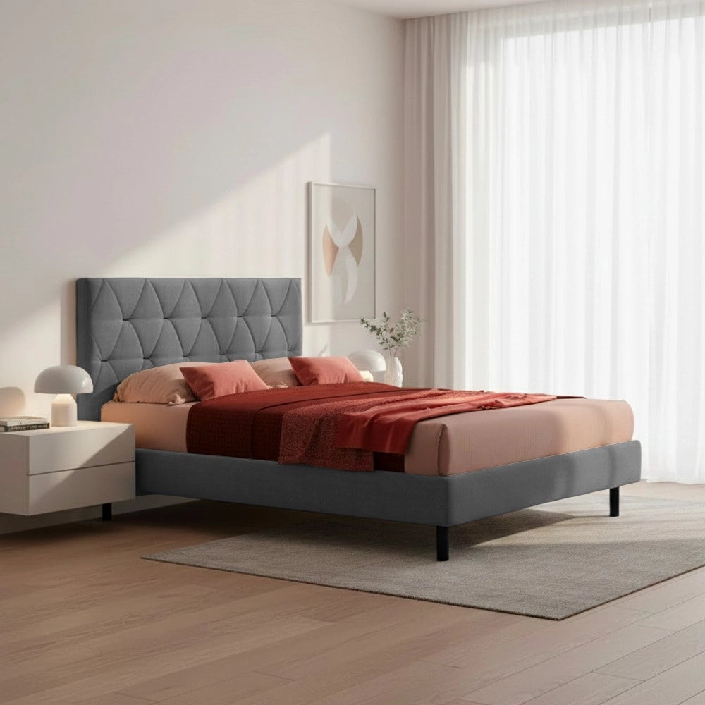Letto Cody matrimoniale contenitore con testiera trapuntata colore grigio