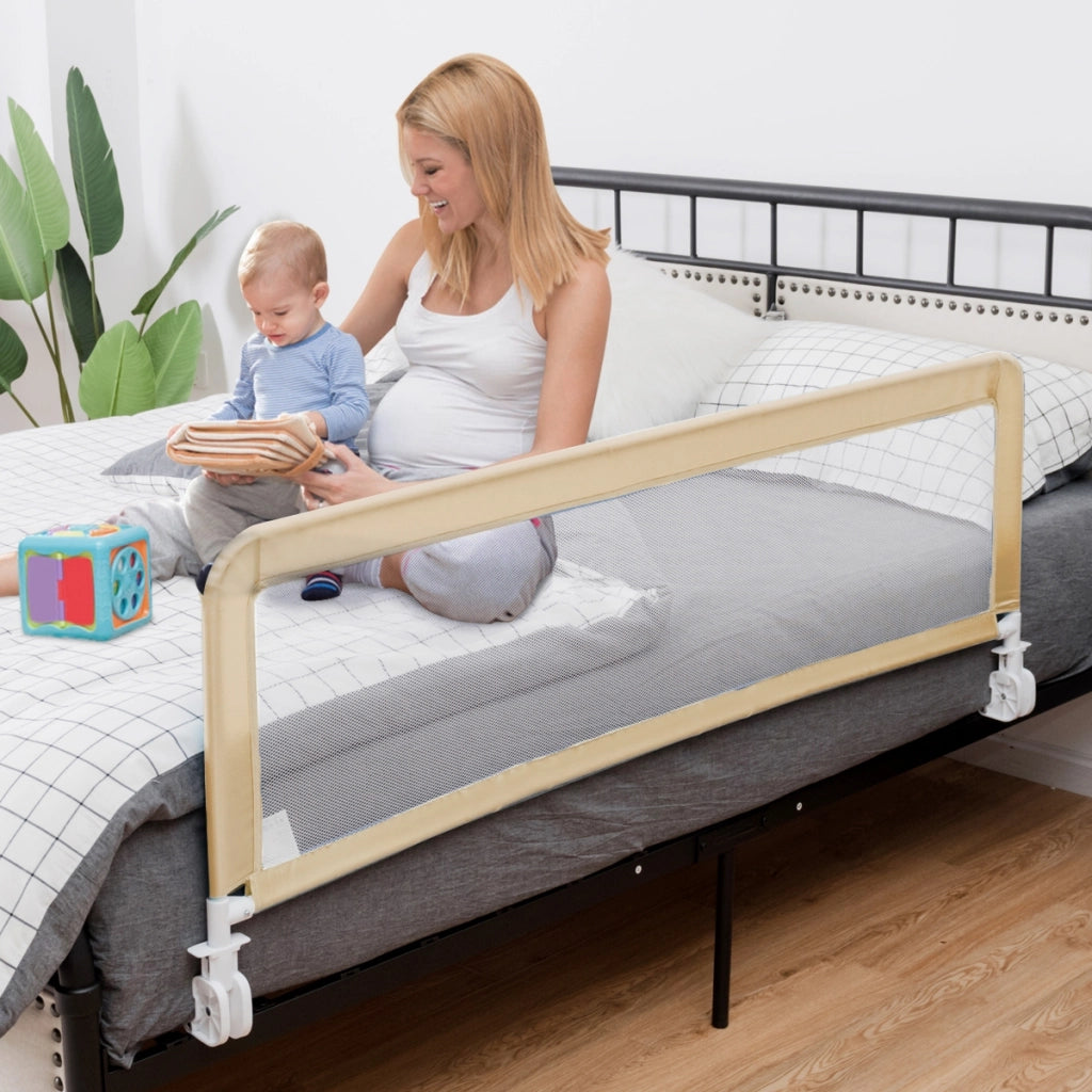 Sponda per il letto per bambini, Sponda con altezza regolabile con tessuto a rete durevole, Beige