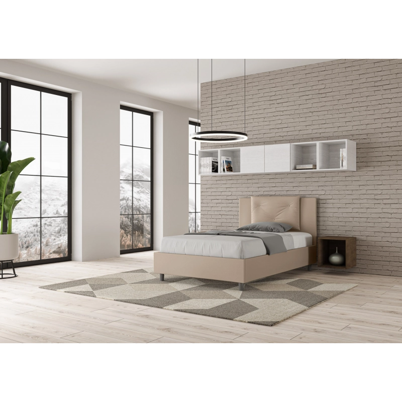 Letto imbottito 1 piazza e mezza 120x210 cm Appia - Similpelle,Tortora,Contenitore