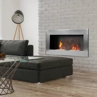 Camino a Bioetanolo da Parete Realizzato in Acciaio Inox con 2 Bruciatori 0.9LT 110 x 54 x 14cm
