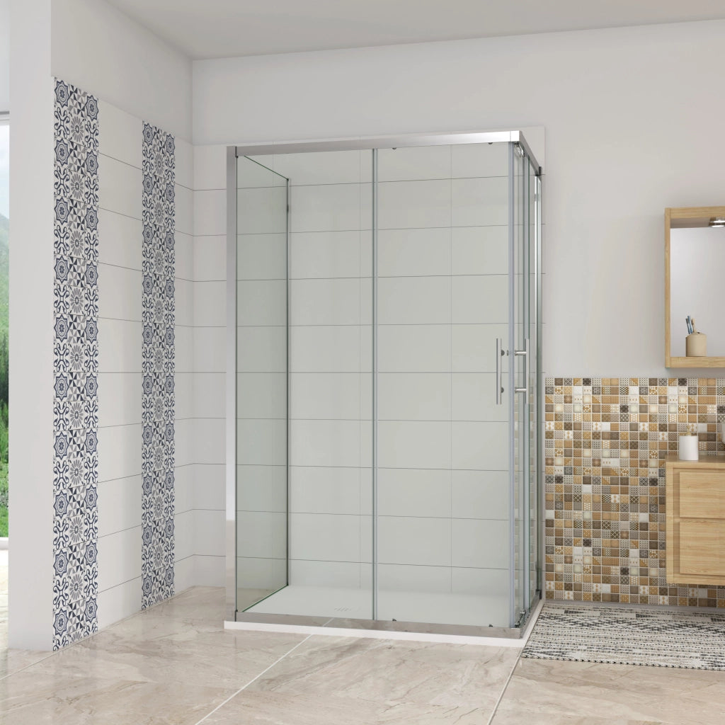 H.195 cm Box Doccia a 3 Lati 80x76x80 cm Porta Scorrevole 76 cm Doppia Parete Fissa da 80 cm in Vetro Trasparente Anticalcare da 6mm Cromato Lucido