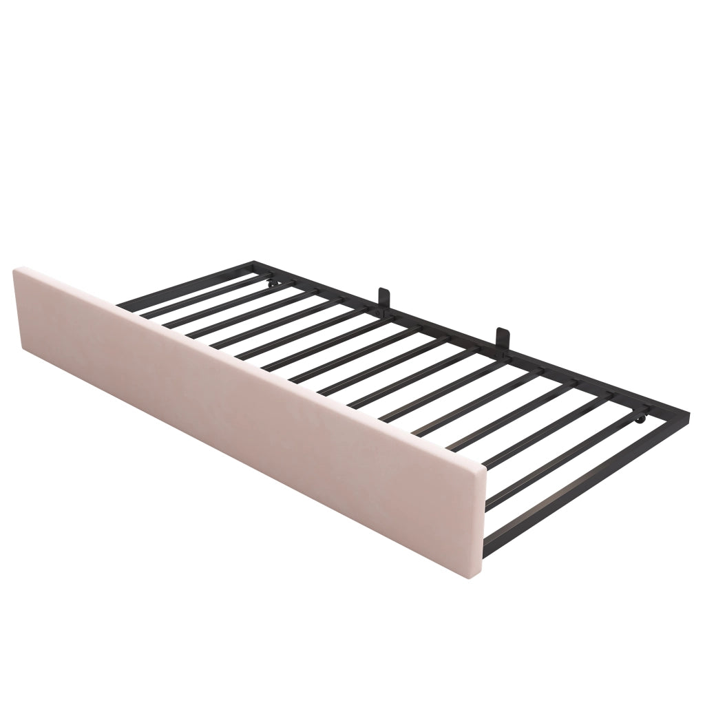 Letto per bambini 90x200 cm, testiera a forma di corona, con letto estraibile, in velluto, rosa