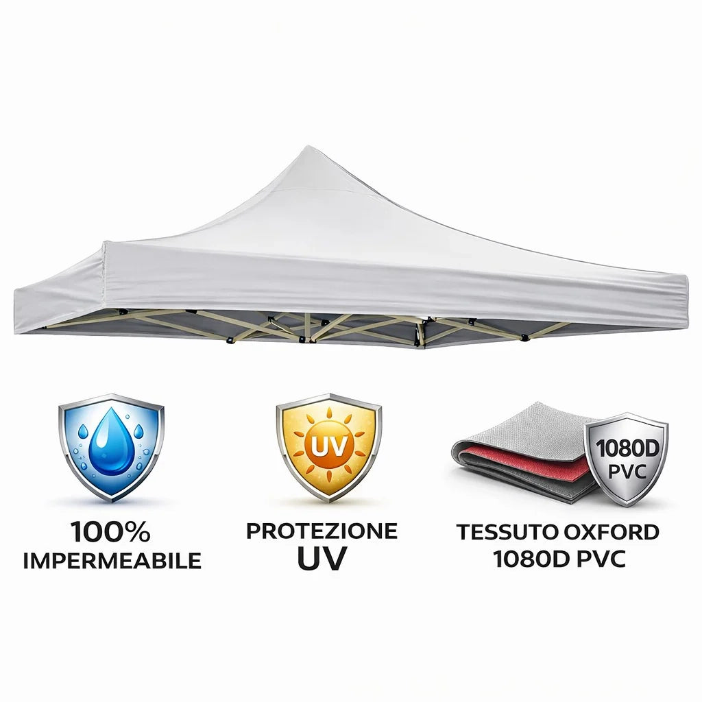 Gazebo richiudibile pieghevole 2 X 2 Bianco ricoperto in PVC impermeabile