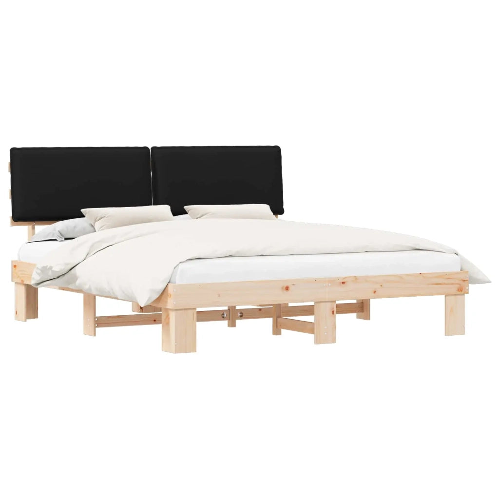 Letto con Testiera Rivestita Nero 200 x 200 cm Pino massello