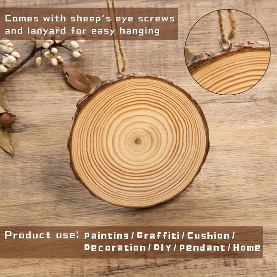 Dischi di legno, 10 pezzi, dischi per albero, 14-15 cm, per fai da te, diametro 10 mm spessore, disco per albero non forato, per fai da te, decorazione natalizia, con corda e chiodi a molla, (10 pezzi, 14-15 cm)