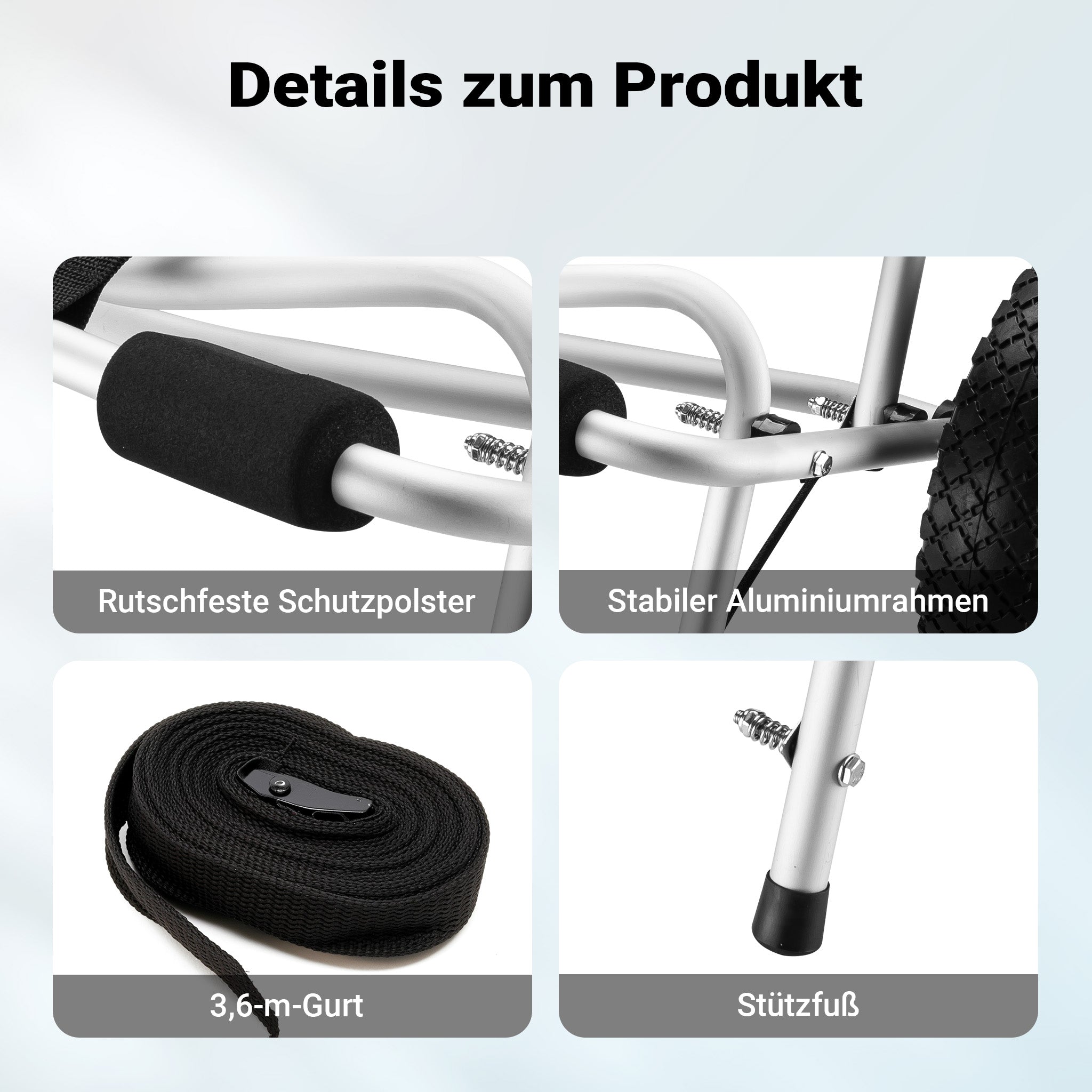 Carrello porta canoa tavola da surf barca Carrellino in alluminio per trasporto Pieghevole