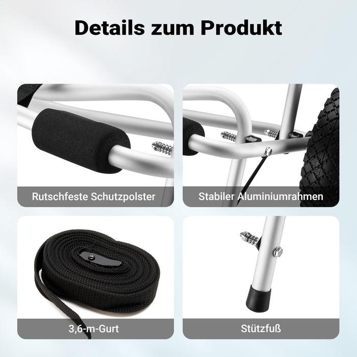 Carrello porta canoa tavola da surf barca Carrellino in alluminio per trasporto Pieghevole