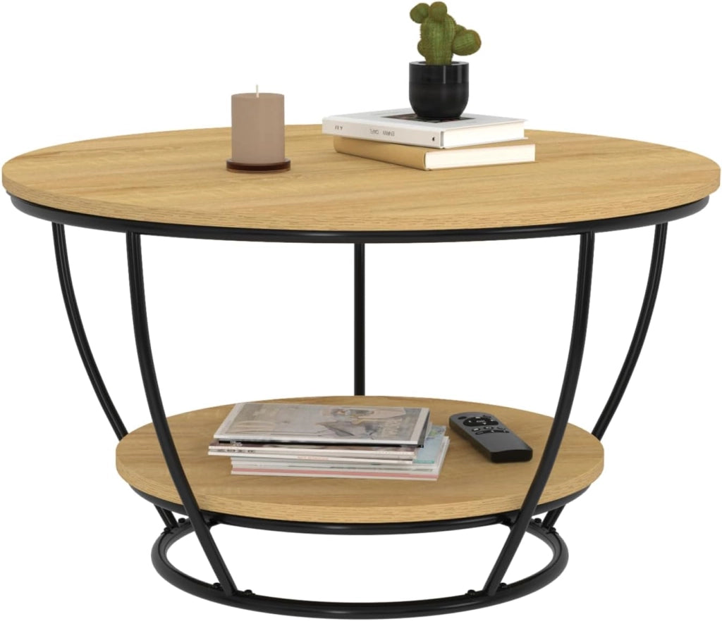 DETROIT Mesa de centro redonda de 70 cm con doble tablero de alambre