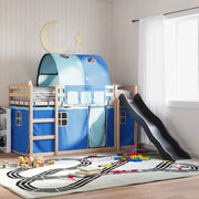 vidaXL Letto a Castello con Scivolo e Tende Blu 90x190 cm
