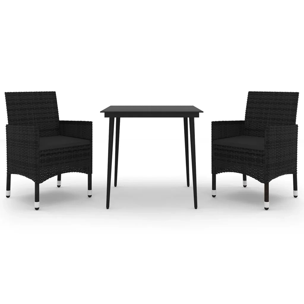 Set da Pranzo da Giardino 3 pz con Cuscini Polyrattan e Vetro cod mxl 40973