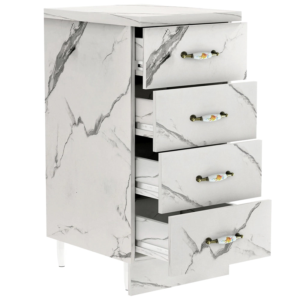 Cassettiera per Cucina Mobile Mobiletto 4 Cassetti in Legno Bianco Effetto Marmo