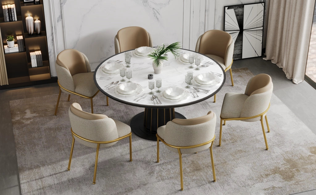 Sedia da pranzo con Schienale Ergonomico e Piedini Regolabili, in Metallo e Legno, Beige Cachi