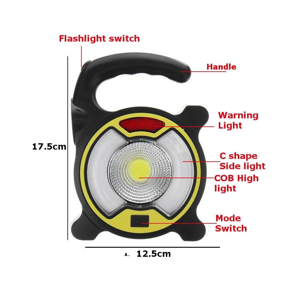 Trade Shop - Torcia Led Cob Emergenza Luce Faro Da Lavoro Ricaricabile Con Pannello Solare -