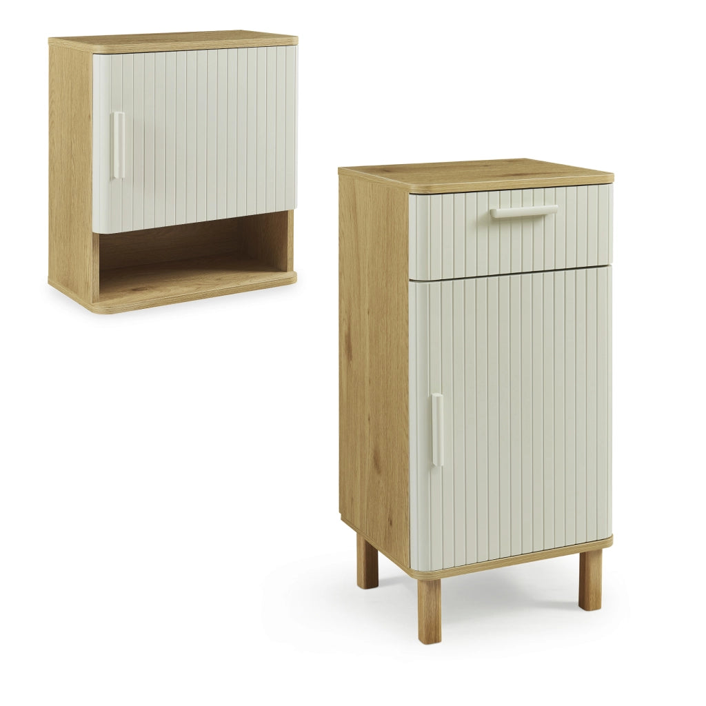 Set da 2 Pezzi per Bagno Ferrersp con Mobile da Terra e Pensile da Parete - Effetto Rovere/Avena Oatmeal [en.casa]