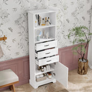 Armadio bagno bianco 56x25,6x167 cm con 3 cassetti, ripiani regolabili e design moderno