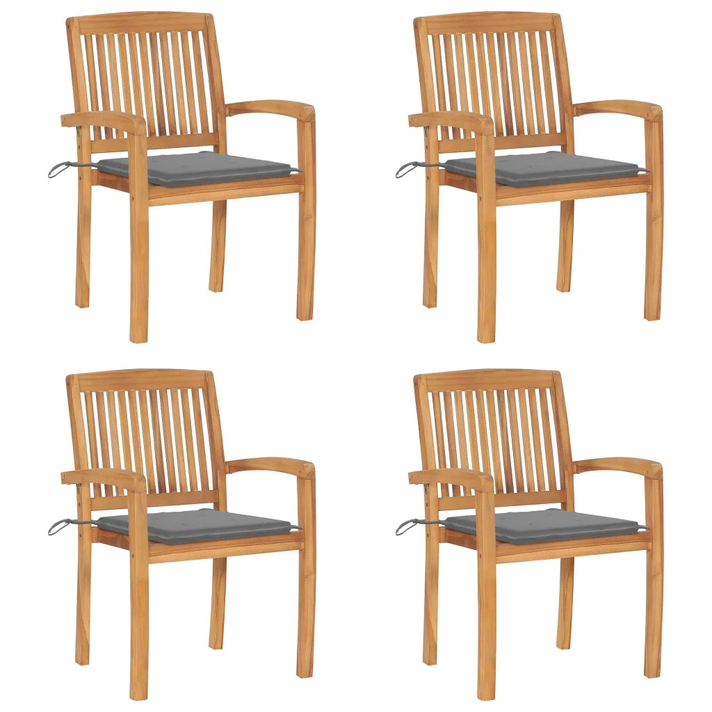 Sedie da Giardino Impilabili 4 pz con Cuscini Massello di Teak cod mxl 51834
