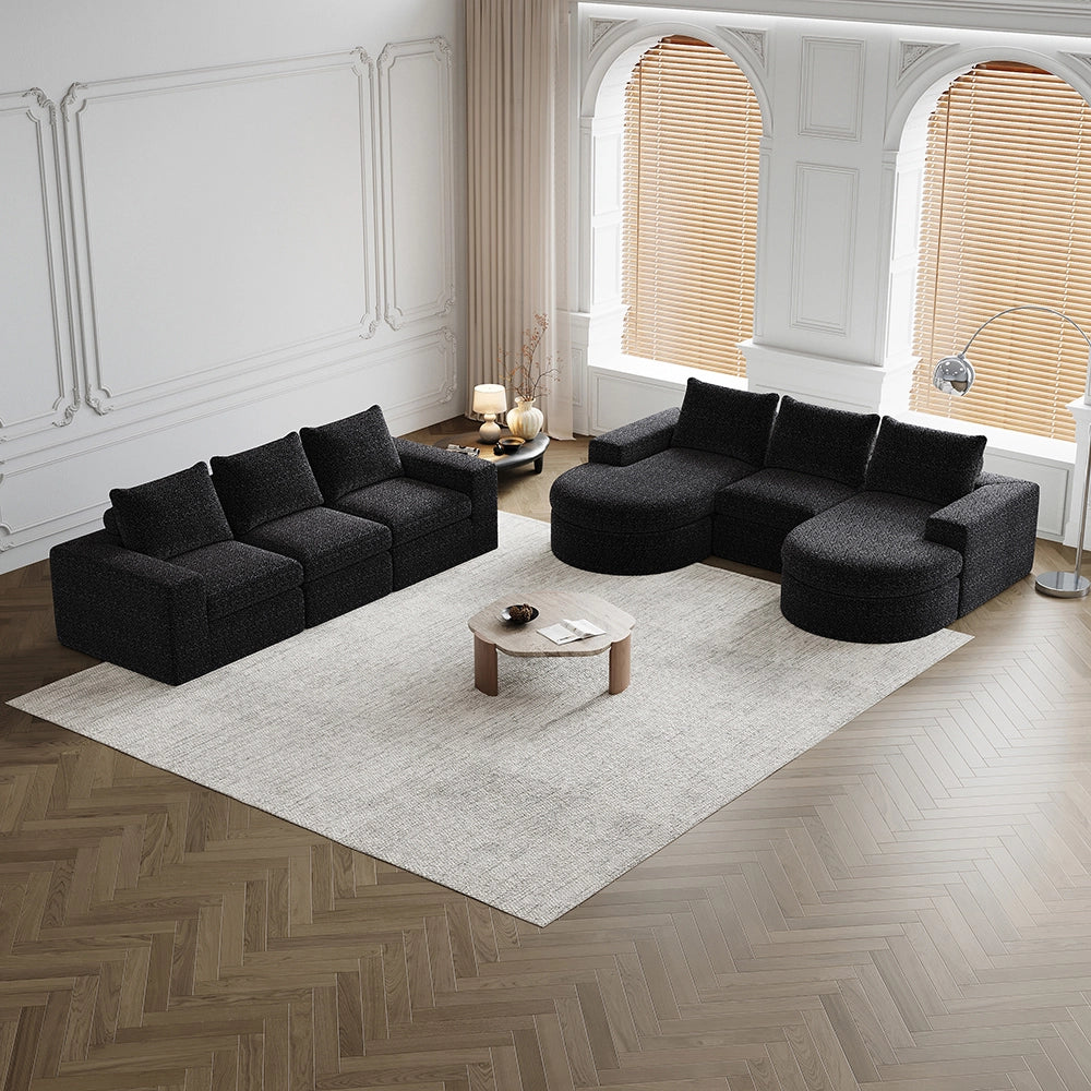 Set 2 pezzi - Xylo - divano chenille modulabile forma L senza piedi