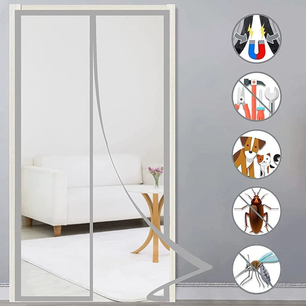 Trade Shop - Zanzariera Universale 120x230cm Grigia Chiusura Automatica Magnetica Porte Finestre 622142 -