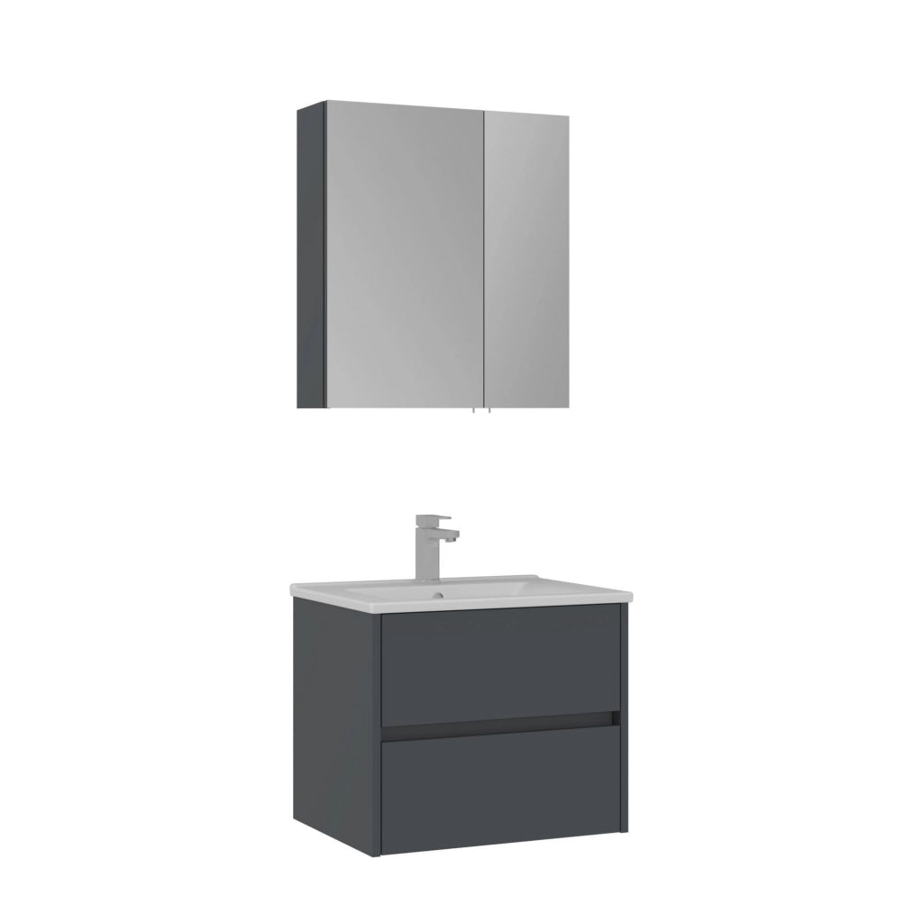 Set mobile lavabo con specchio (2 pezzi) "Side 65 v2" - 65 x 45 x 52 cm - Antracite opaco
