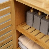 kleankin Mobile Bagno Moderno a 2 Ante con 2 Ripiani Ventilati in Bambù, 68x32x86 cm, color Legno