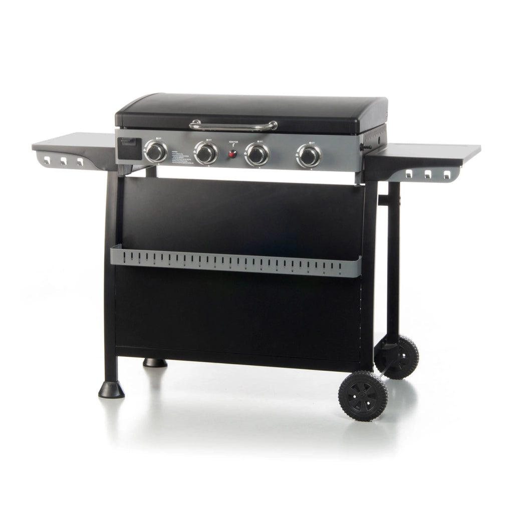 Piastra di Cottura Plancha a Gas 140x54,5x96 cm Potenza 10 kW con Coperchio in Acciaio Nero