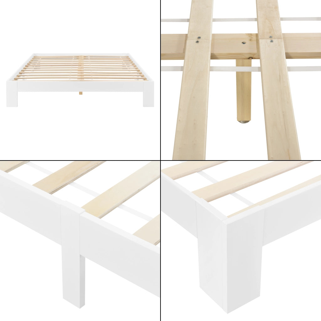 Struttura Letto in Legno di Pino 140 x 200 cm con Rete a Doghe Letto Francese / Matrimoniale in Design Minimal - Bianco