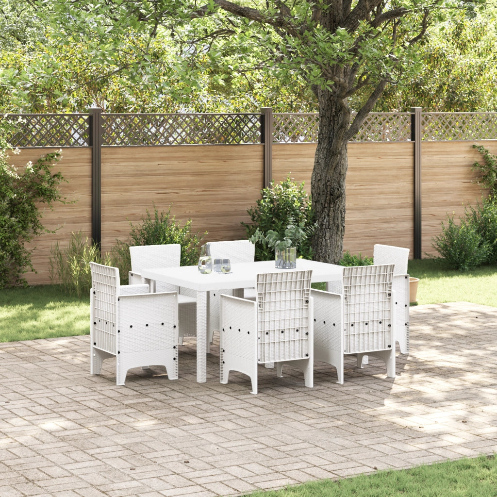 Set da Pranzo da Giardino 7 Pezzi Bianco Polyrattan