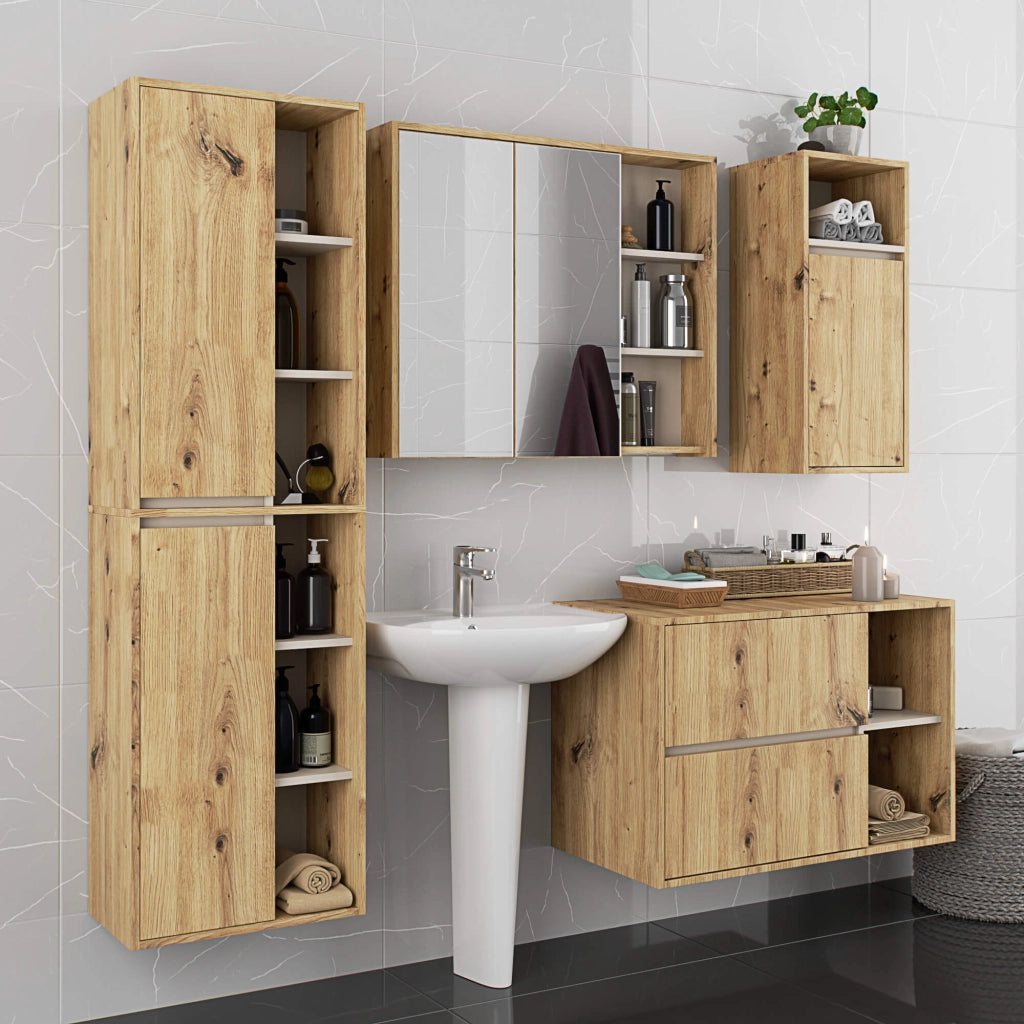 Pensile bagno con specchio VAMI Rovere Artisan, Cashmere 90 cm 2 ante 90x15x75 cm