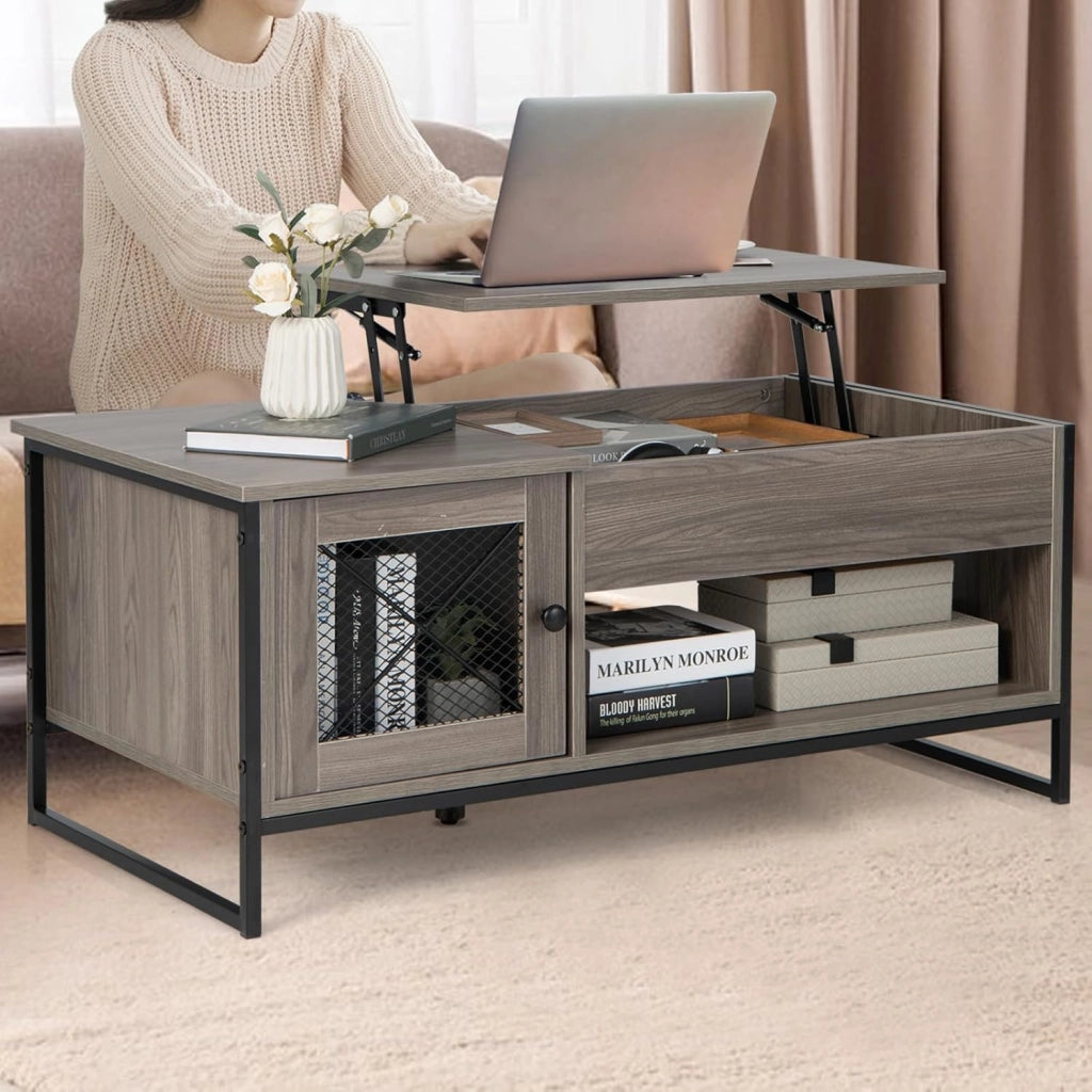 Tavolino da caffè con piano regolabile in altezza, tavolo da soggiorno allungabile con spazio nascosto, tavolo da tè a 2 ante, tavolino multifunzione in legno naturale, 106 x 55 x 44 cm