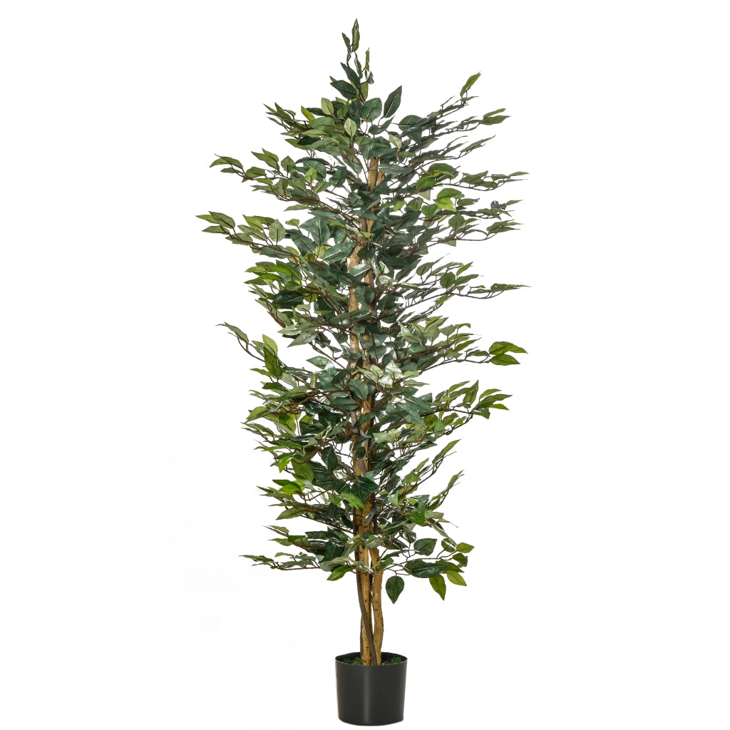 Ficus artificiale 150 cm con 1008 foglie, vaso nero e base in cemento per interni ed esterni