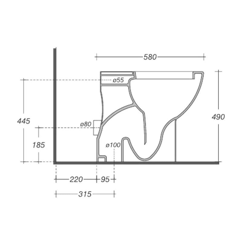 Vaso scarico parete cm 58x38xh49 per serie terza eta