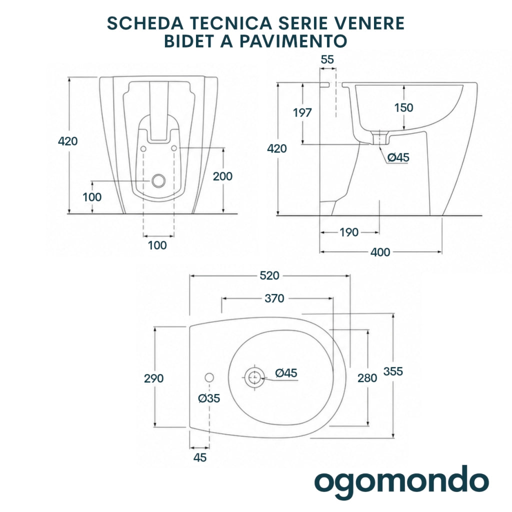 Serie venere bidet ceramica a pavimento bianco lucido filo parete *** tinta bianco lucido, confezione 1