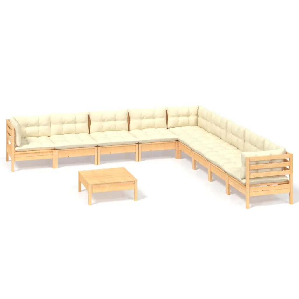 Set Divani da Giardino 10 pz con Cuscini Crema Massello di Pino 3096821