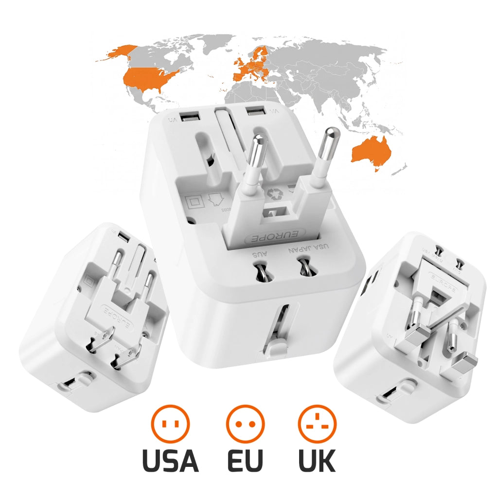 Adattatore Multipresa Internazionale Universale 2000W con 1 USB e USB-C Bianco LinQ